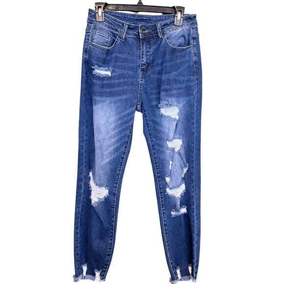 Dark Wash Distressed Skinny Jeans Women's Medium - Picture 1 of 5